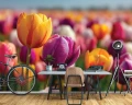 Fototapeta kwiaty żółte fioletowe tulipany kolorowa dekoracja
