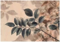 Fototapeta beżowe granatowe liście elegancka botaniczna abstrakcja