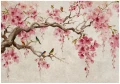 Fototapeta kwiaty różowe sakura ptaki orientalna dekoracja ściany