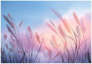 Fototapeta różowe niebieskie trawy pampasowe pastelowa abstrakcja