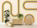 Fototapeta geometryczna kremowa żółta kolorowe linie retro
