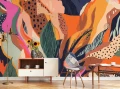 Fototapeta abstrakcja tropikalna pomarańczowa granatowa liście boho