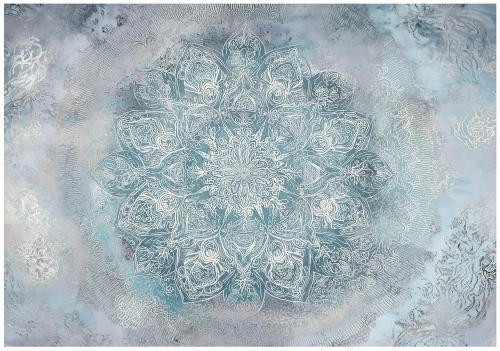 Fototapeta marmurkowa mandala błękitna srebrna abstrakcja orientalna