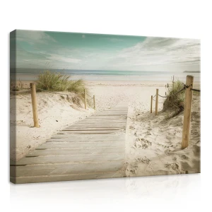 Obraz na płótnie obraz na ścianę plaża pomost miętowy beżowy 70 x 50