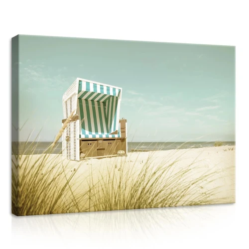 Obraz na płótnie obraz na ścianę plaża kosz plażowy miętowy beżowy 70 x 50