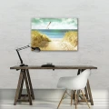 Obraz na płótnie obraz na ścianę plaża mewa beżowy turkusowy 70 x 50