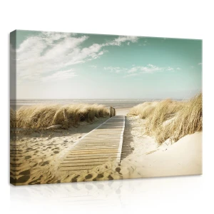Obraz na płótnie obraz na ścianę plaża beżowy miętowy pomost 70 x 50