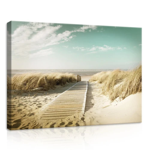 Obraz na płótnie obraz na ścianę plaża beżowy miętowy pomost 70 x 50
