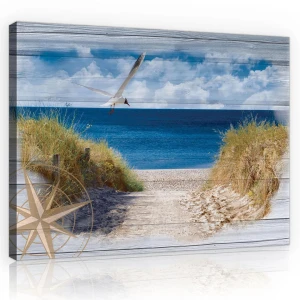Obraz na płótnie obraz na ścianę plaża mewa beżowy niebieski 70 x 50