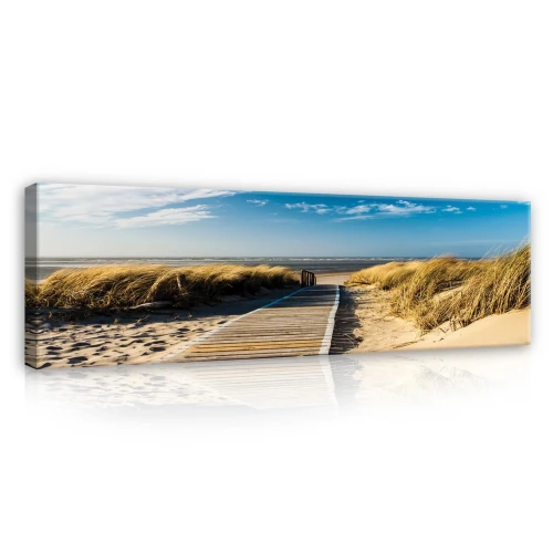 Obraz na płótnie obraz na ścianę wydmy plaża beżowy błękitny 145 x 45