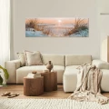 Obraz na płótnie obraz na ścianę plaża zachód słońca beżowy biały 145 x 45