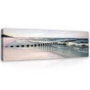 Obraz na płótnie obraz na ścianę plaża fale szary biały 145 x 45