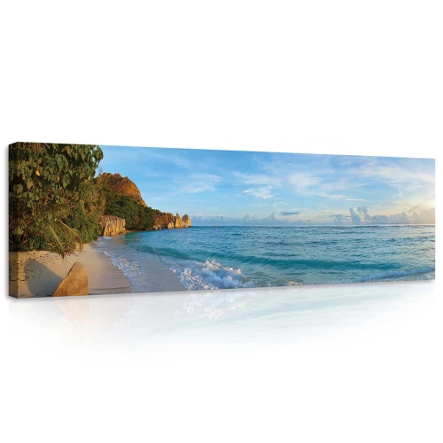 Obraz na płótnie obraz na ścianę plaża skały zielony błękitny 145 x 45