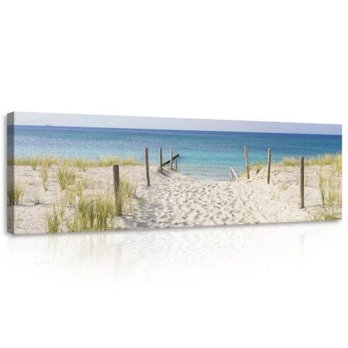 Obraz na płótnie obraz na ścianę plaża morze biały niebieski 145 x 45