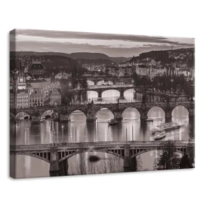 Obraz na płótnie obraz na ścianę Praga czarny beżowy mosty panorama