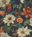 Tapeta na ścianę ciemna w kwiaty RETRO czarne tło na flizelinie