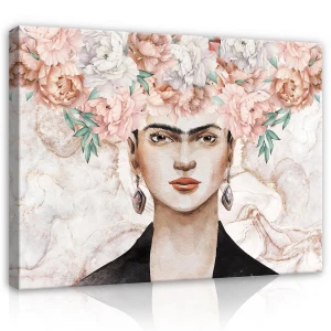 Obraz na płótnie obraz na ścianę Beżowy różowy Frida kwiaty marmur