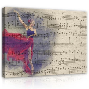 Obraz na płótnie obraz na ścianę Beżowy fioletowy baletnica nuty