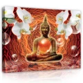 Obraz na płótnie obraz na ścianę budda storczyki czerwono złote 3d 100 x 75
