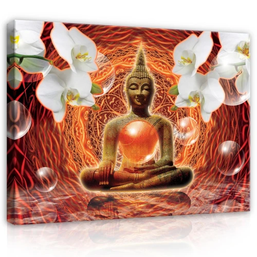Obraz na płótnie obraz na ścianę budda storczyki czerwono złote 3d 100 x 75