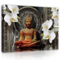 Obraz na płótnie obraz na ścianę budda storczyki czarno złote 3d 100 x 75