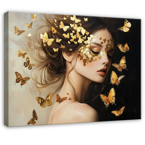 Obraz na płótnie obraz na ścianę Czarny złoty kobieta motyle glamour