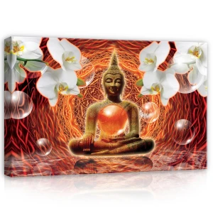 Obraz na płótnie obraz na ścianę budda storczyki czerwony złoty zen 60 x 40
