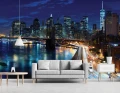 Fototapeta niebieska Nowy Jork most Brooklyn nocna panorama miasta