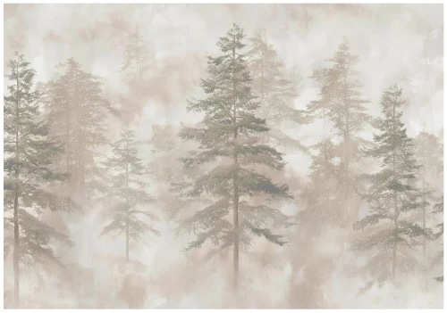 Fototapeta las i kwiaty beżowa akwarelowy las iglasty drzewa natura