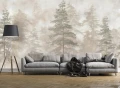 Fototapeta las i kwiaty beżowa akwarelowy las iglasty drzewa natura