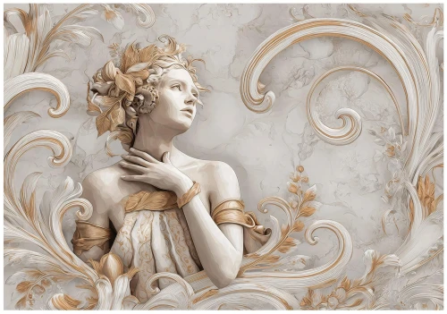 Fototapeta beżowa kobieta ornament glamour klasyczna abstrakcja ścienna