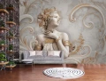 Fototapeta beżowa kobieta ornament glamour klasyczna abstrakcja ścienna