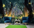 Fototapeta las granatowa świecące motyle magiczny nocny las bajkowy