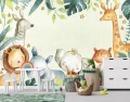 Fototapeta safari zielona żyrafa zebra słoń lew akwarela dzieci