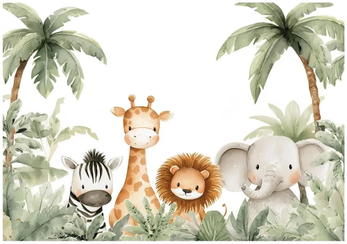 Fototapeta zielona safari żyrafa lew zebra słoń tropikalne zwierzęta