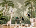Fototapeta zielona dżungla tukany lemur palmy tropikalne zwierzęta