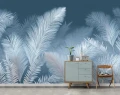 Fototapeta niebieskie liście palmowe egzotyczny wzór tropikalny ścienny