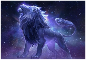 Fototapeta lew kosmiczny granatowa galaktyka gwiazdy fantasy na ścianę