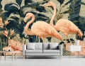 Fototapeta flamingi i kwiaty różowa tropikalne liście egzotyczna dżungla