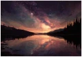 Fototapeta gwieździste niebo nad jeziorem kosmiczny krajobraz nocny
