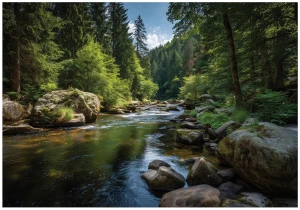 Fototapeta leśny strumień zielony las skały górski krajobraz natura