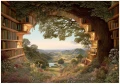 Fototapeta magiczne drzewo z biblioteczką zielono brązowy krajobraz fantasy