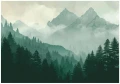 Fototapeta góry i las we mgle zielono szary krajobraz naturalny