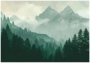 Fototapeta góry i las we mgle zielono szary krajobraz naturalny