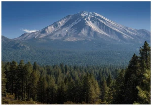 Fototapeta śnieżna góra i zielony las górski krajobraz naturalny