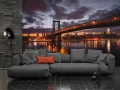 Fototapeta most miejski nocą granatowo pomarańczowa panorama miasta
