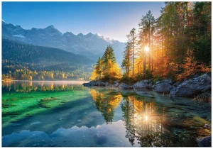 Fototapeta górskie jezioro zielono niebieski krajobraz leśny panorama