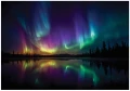 Fototapeta zielona zorza polarna nad jeziorem nocny krajobraz ścienny