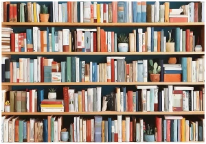 Fototapeta kolorowa regał z książkami biblioteka nowoczesna ściana