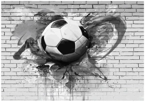 Fototapeta biała piłka nożna mural na cegle sportowa dekoracja ściany